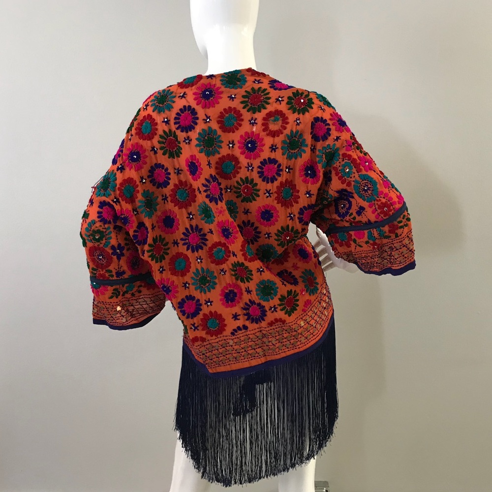 Beautiful Embroidered Fringe Orange Robe/Jacket - Picture 2 of 8